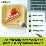 Dtocs Bamboo Fiber Disposable Bowls - 32 Oz, 50 Pk | Bamboo Square Bowl | Microwavable Bagasse Bowl like Soup, Cake, Salsa, Salad bowls | Disposable