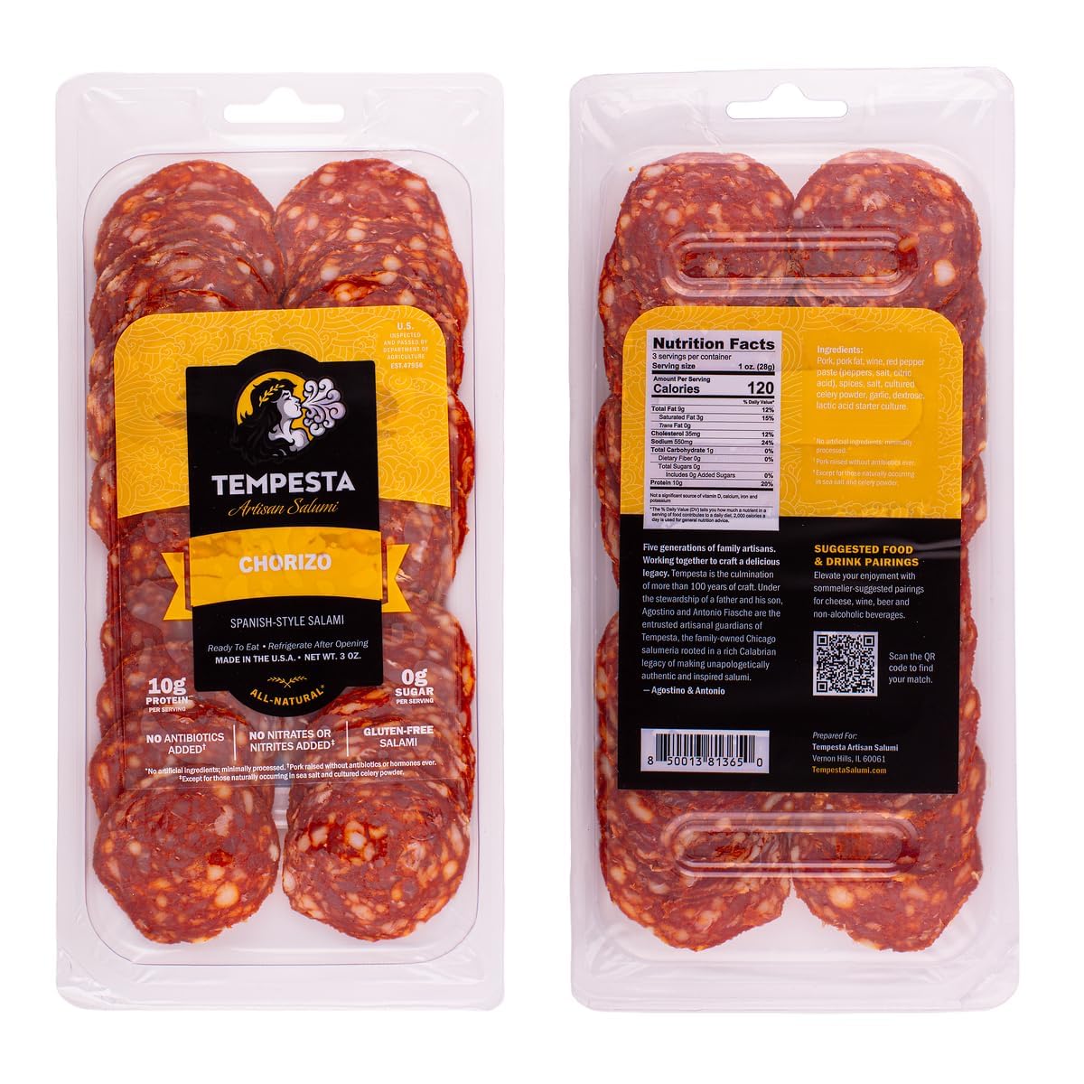 Tempesta CHORIZO Spanish-Style Salami, 3 OZ (Pack of 6)