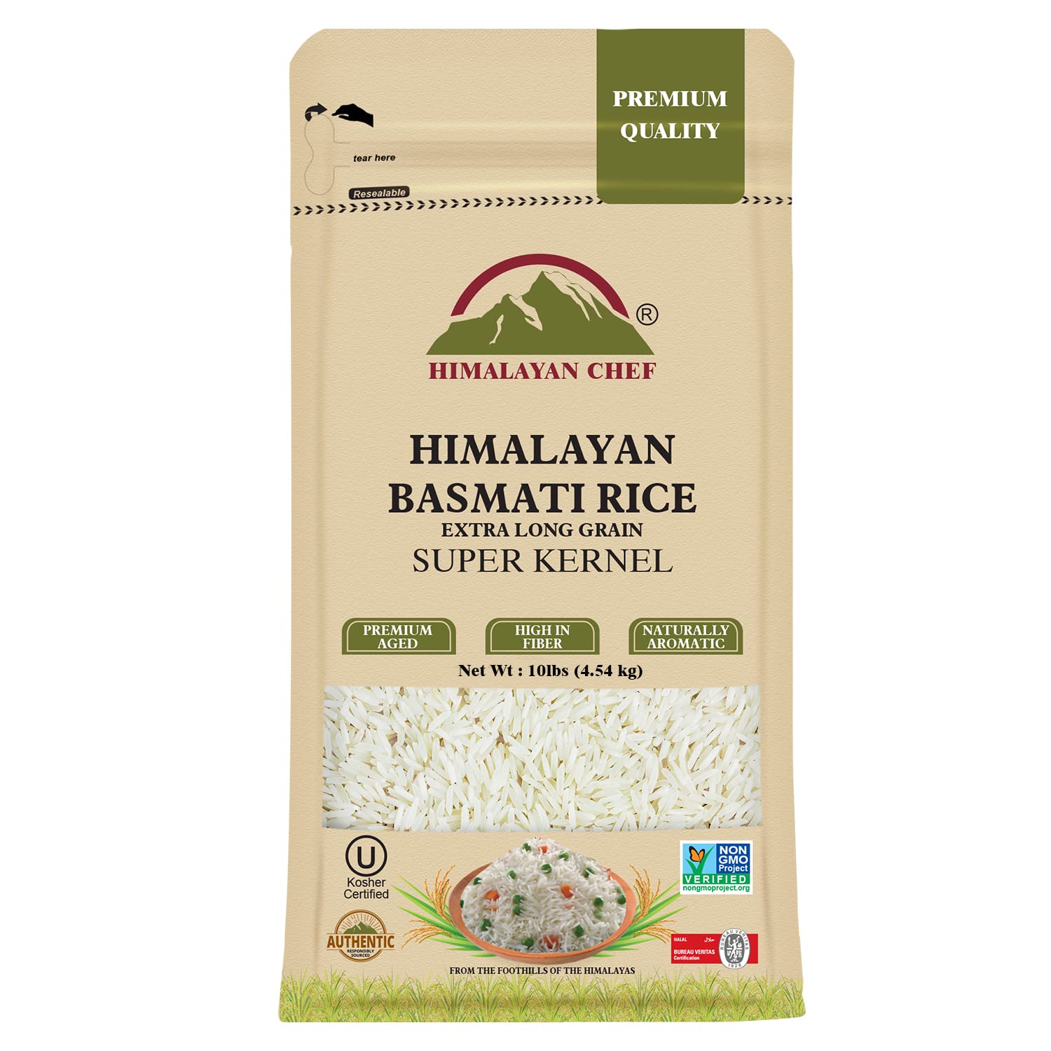 Himalayan Chef Extra Long Basmati Rice - Premium Aged Healthy Grain, 10 lbs