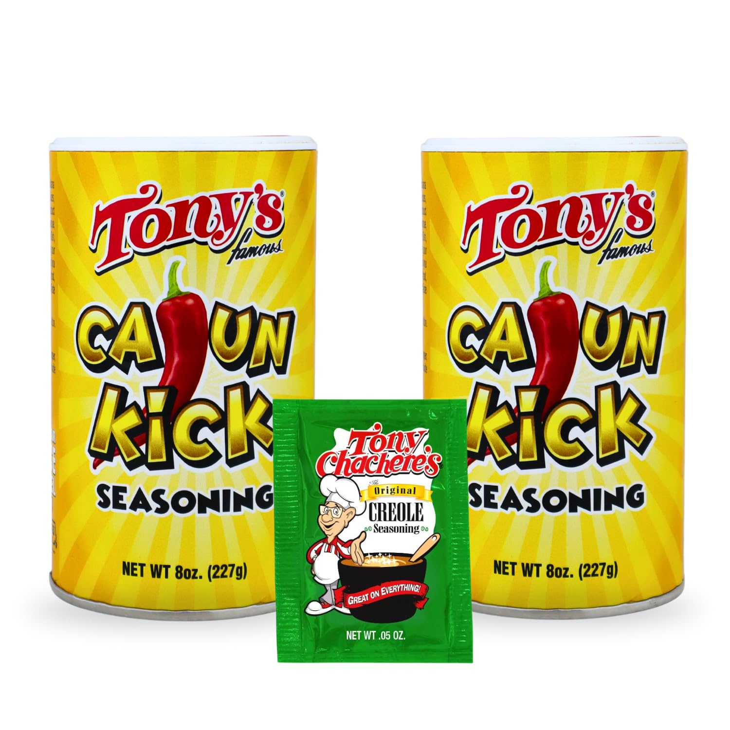 Tony's Cajun Kick Seasoning Creole and Cajun Seasoning Canisters (2 Pack, Cajun Kick)