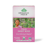 Organic India Tulsi Sweet Rose Herbal Tea - Holy Basil, Stress Relieving & Magical, Immune Support, Adaptogen, Vegan, USDA Certified Organic, Non-GMO