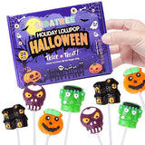 Halloween Lollipop Suckers Individually Wrapped Bulk - Spooky Candy Lollipops - Pumpkin, Green Monster, Zombie, Haunted House Candies for Kids