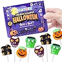 Halloween Lollipop Suckers Individually Wrapped Bulk - Spooky Candy Lollipops - Pumpkin, Green Monster, Zombie, Haunted House Candies for Kids