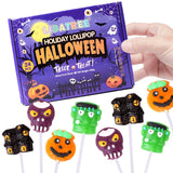Halloween Lollipop Suckers Individually Wrapped Bulk - Spooky Candy Lollipops - Pumpkin, Green Monster, Zombie, Haunted House Candies for Kids