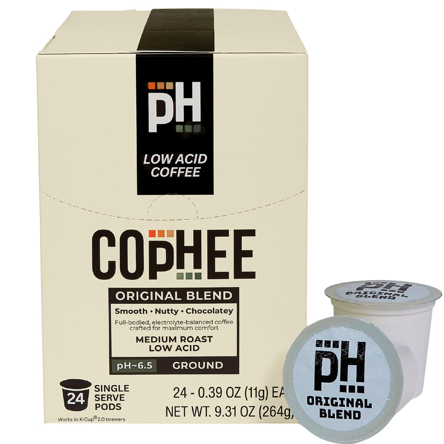 Low Acid Coffee - Medium Roast Coffee Pods - Smooth 100% Arabica, Non-GMO - pH Balanced Coffee for Sensitive Stomachs, Acid Reflux, GERD & Heartburn