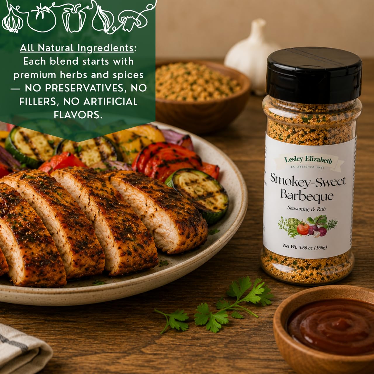 Lesley Elizabeth Smokey-Sweet BBQ Seasoning - Barbeque Rub & Sweet Smoky Spice Blend | All-Purpose Grill & Cooking Rub for Chicken, Beef, Pork