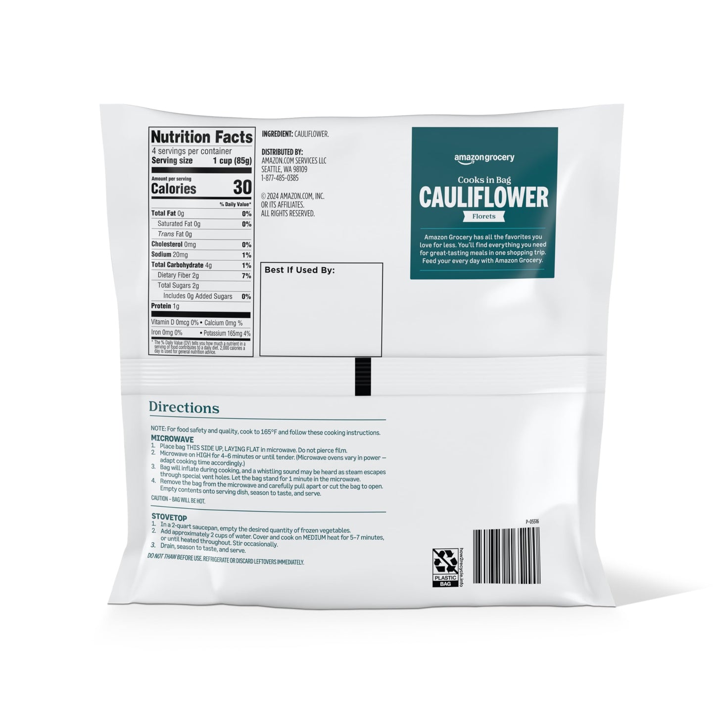 Amazon Grocery, Cauliflower Florets, 12 Oz, Frozen