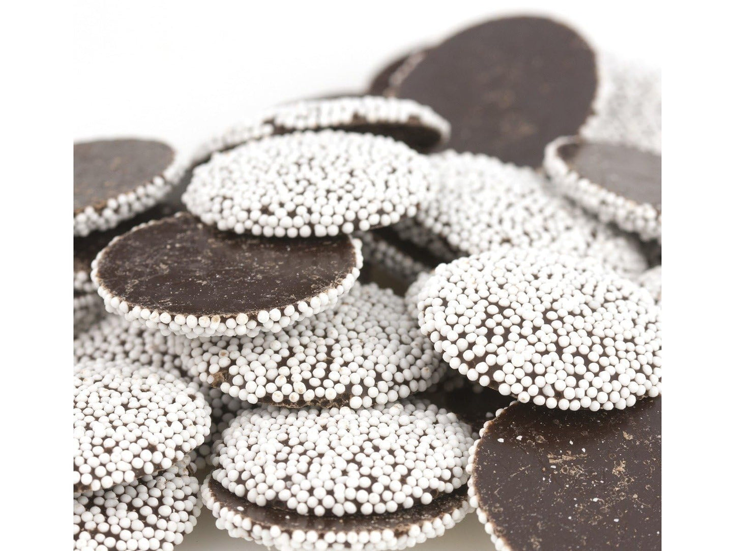 Dark Chocolate Nonpareils, 2 lb Bulk Chocolate Discs with Crisp White Seeds