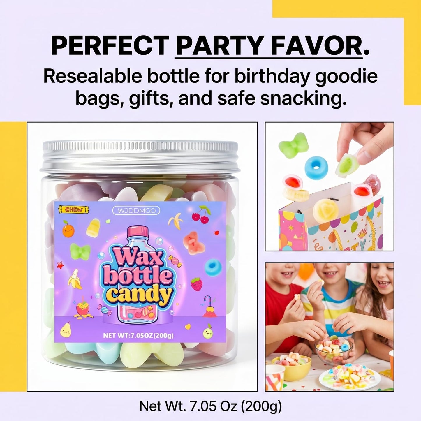 7.05 Oz Fruity Wax Candy, Chewable Fruit Flavor Liquid Burst Filling Wax Bottle Candies, Ideal for ASMR Snacks Viral TikTok Treats, Parties & Gifts