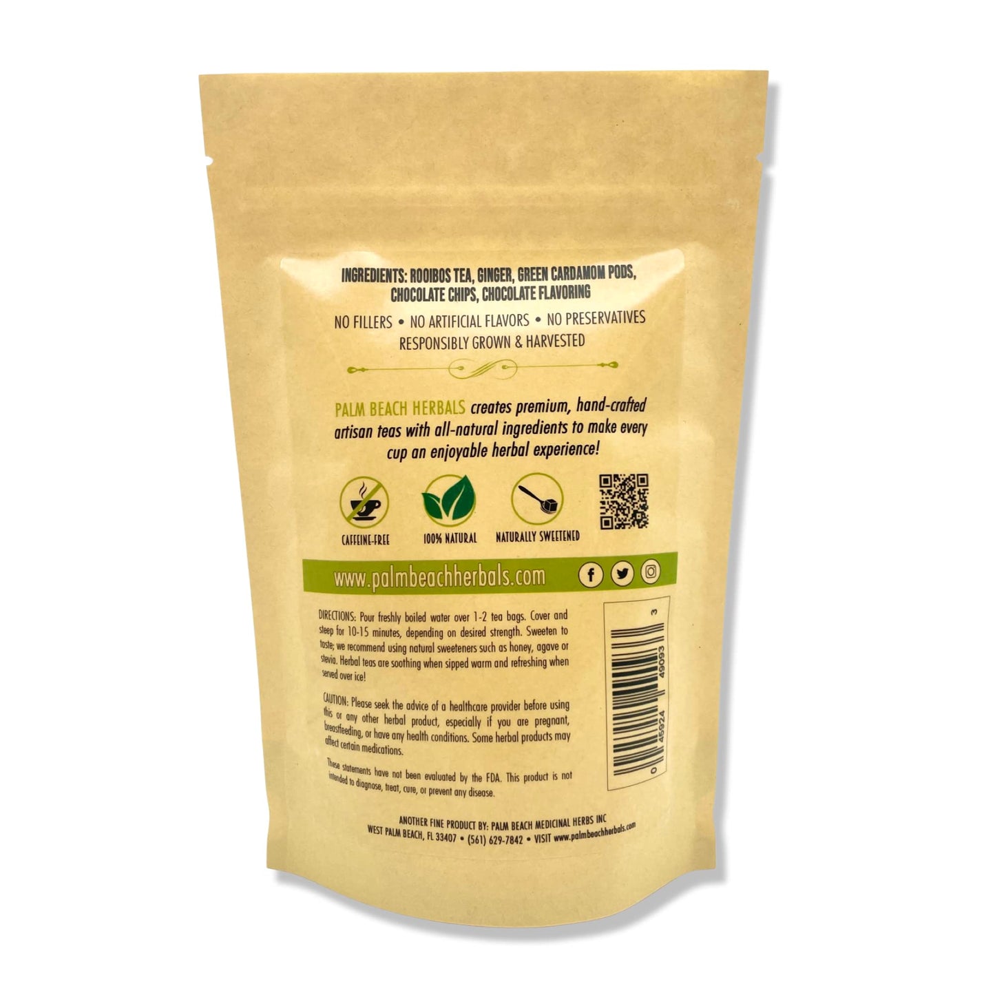 Palm Beach Medicinal Herbs - Herbal Chocolate Chai Tea, 30ct