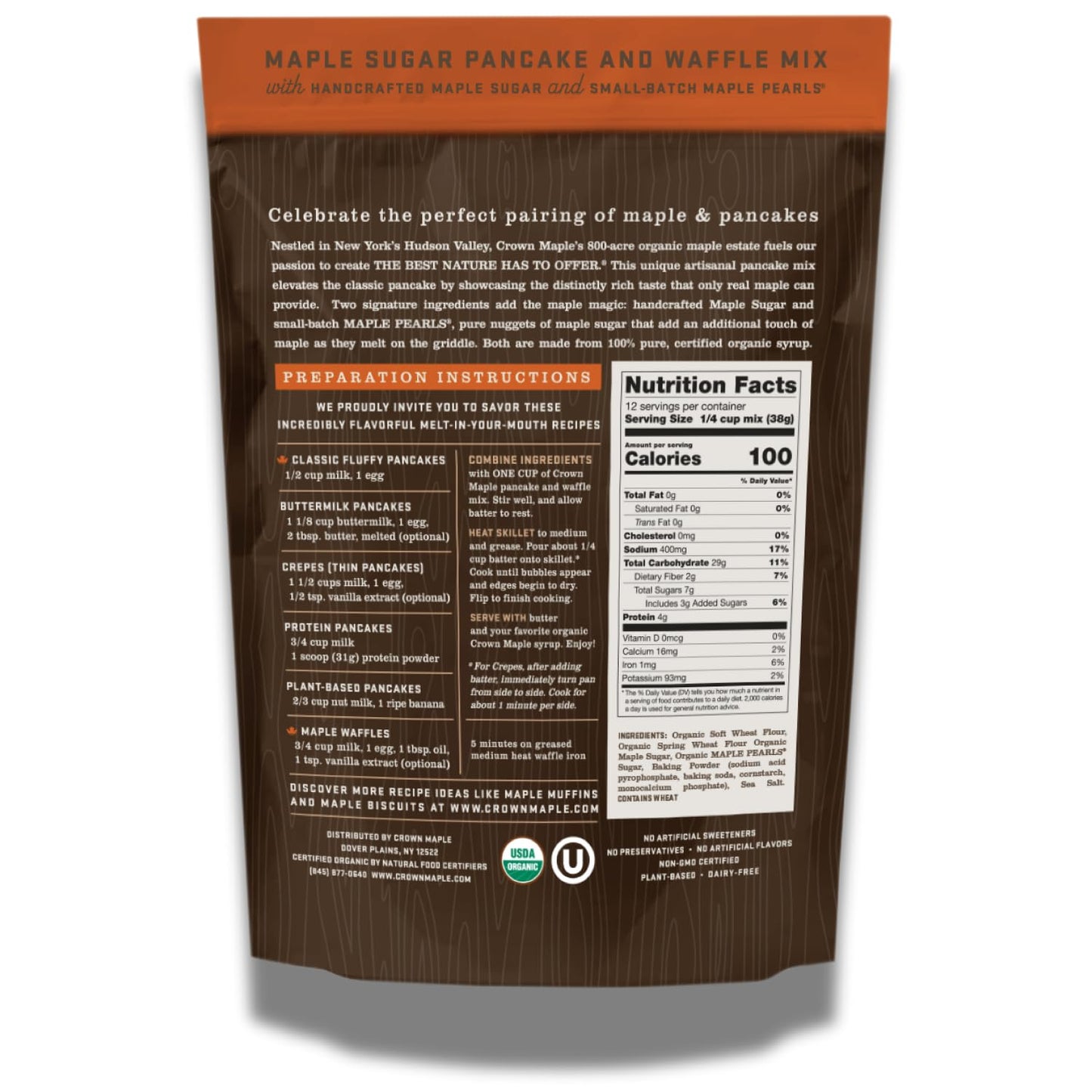Crown Maple Certified Organic Pancake and Waffle Mix, Made with Handcrafted Sugar and Small-Batch Pearls, 16 Fl Oz (Pack of 1)