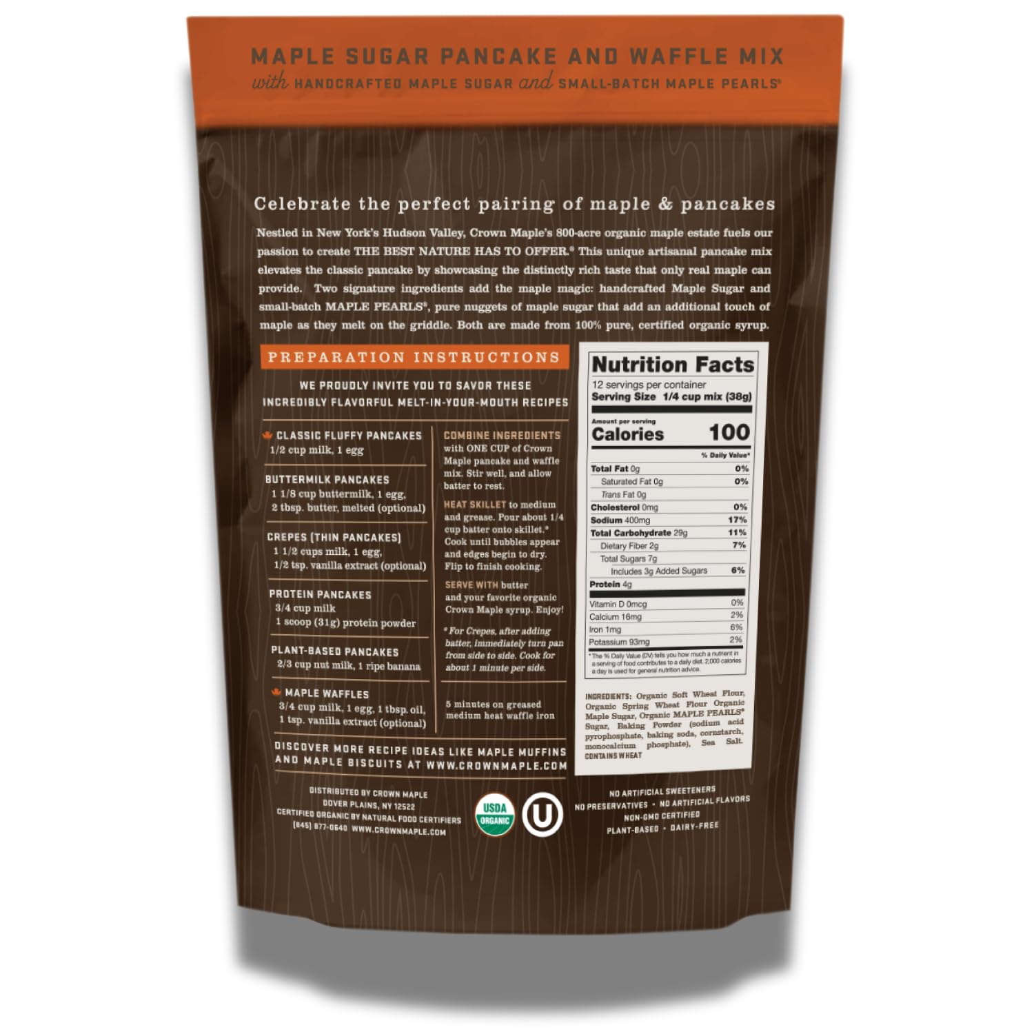 Crown Maple Certified Organic Pancake and Waffle Mix, Made with Handcrafted Sugar and Small-Batch Pearls, 16 Fl Oz (Pack of 1)