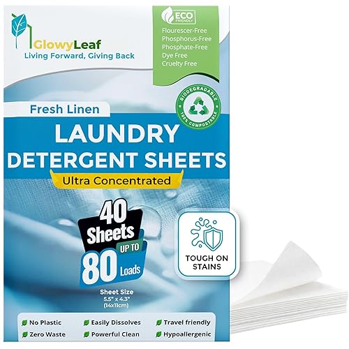 Laundry Detergent Sheets Fresh Linen Scent - 80 Loads, Ultra Concentrated Liquidless Soap - Tough on Stains, Eco Travel Friendly Laundry Sheets