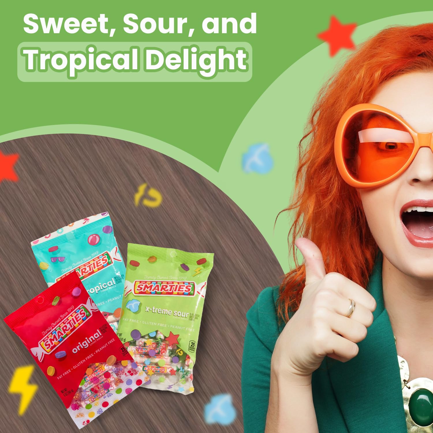 Smarties Candy Triple Variety Pack Rolls - Gluten Free Vegan Assorted Flavors, Tropical & X-Treme Sour Candy - Family Owned Company Since 1949