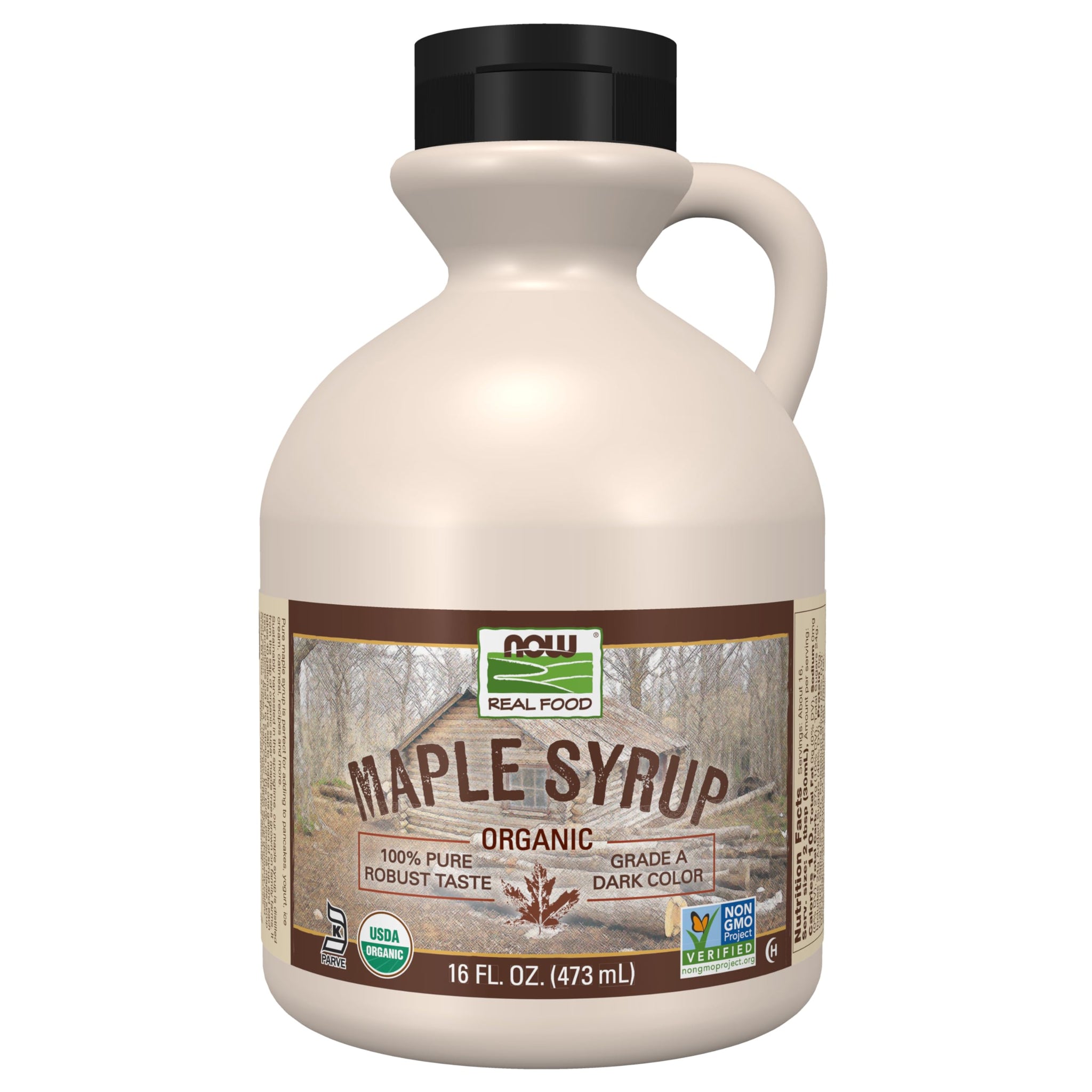 NOW Foods, Certified Organic Maple Syrup, Grade A Dark Color, Certified Non-GMO, Pure, Robust Taste, 16-Ounce