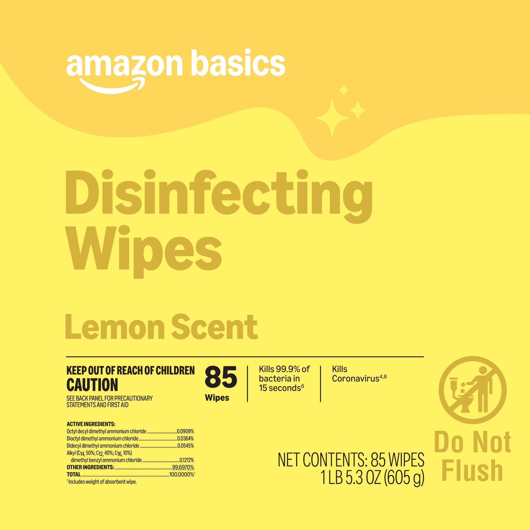 Amazon Basics Disinfecting Wipes, Lemon Scent, Thick All Purpose Cleaning Wipes, Sanitizes/Cleans/Disinfects/Deodorizes, 85 Count
