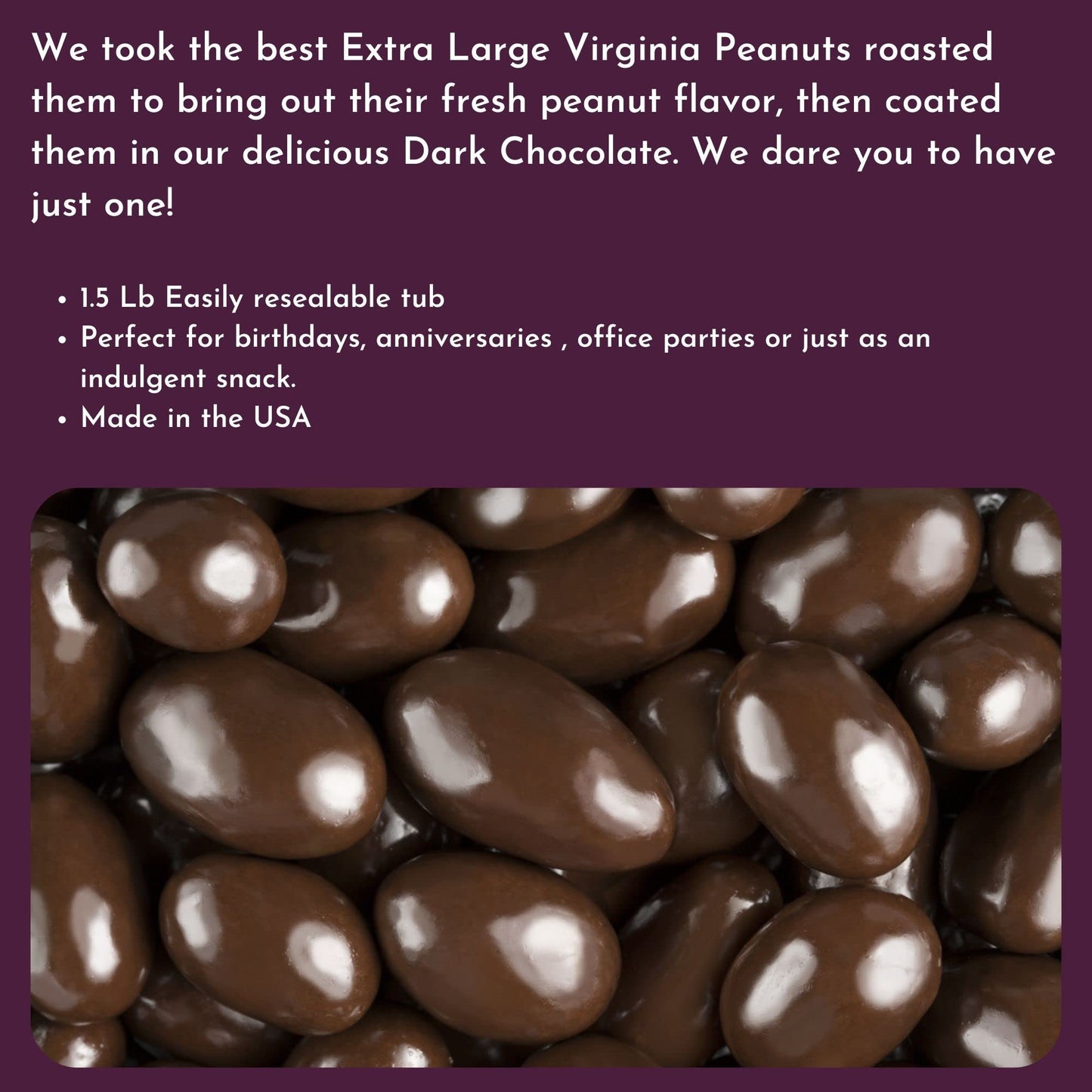 Chocolate Covered Peanuts - 1.25 Lb Tub (Dark Chocolate)