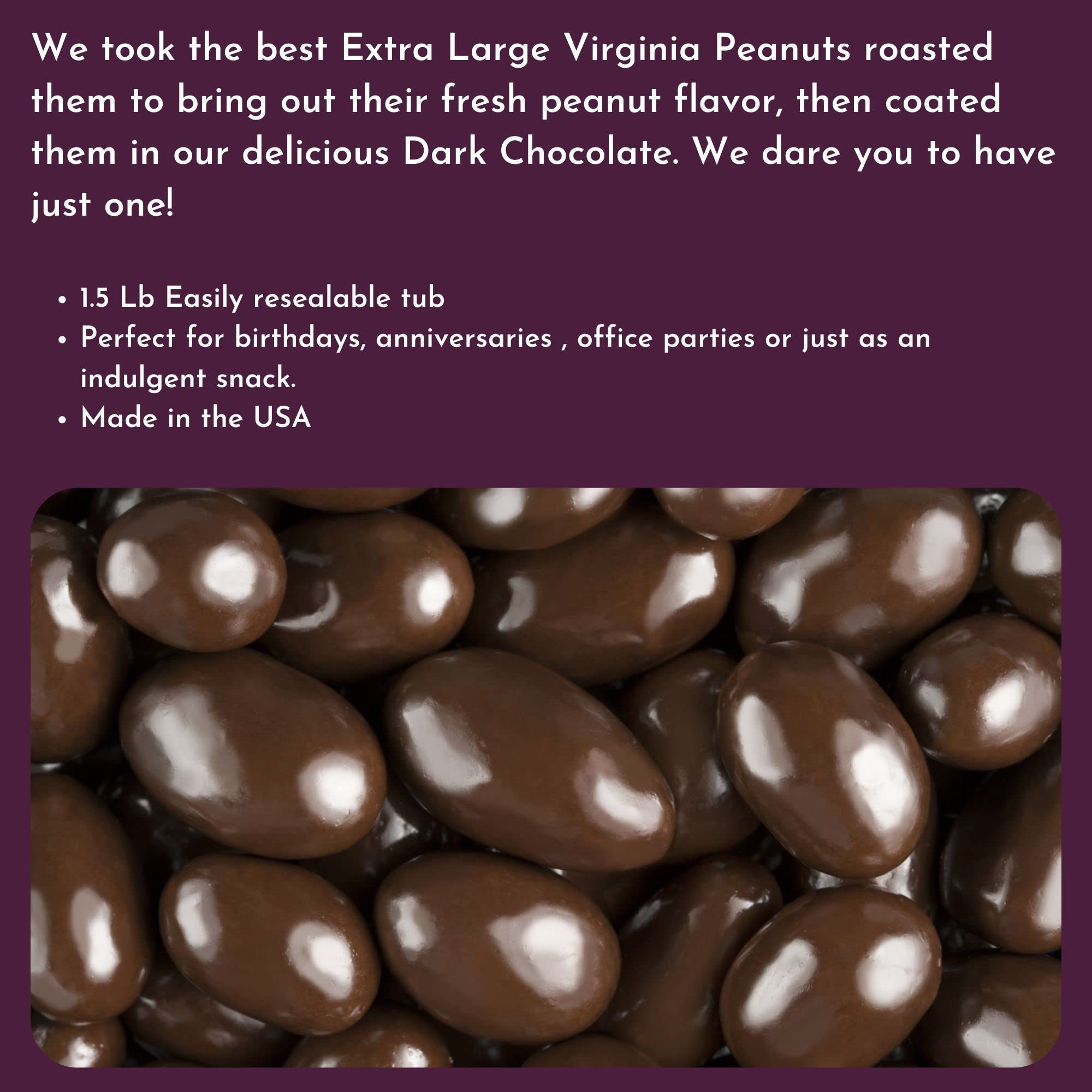 Chocolate Covered Peanuts - 1.25 Lb Tub (Dark Chocolate)