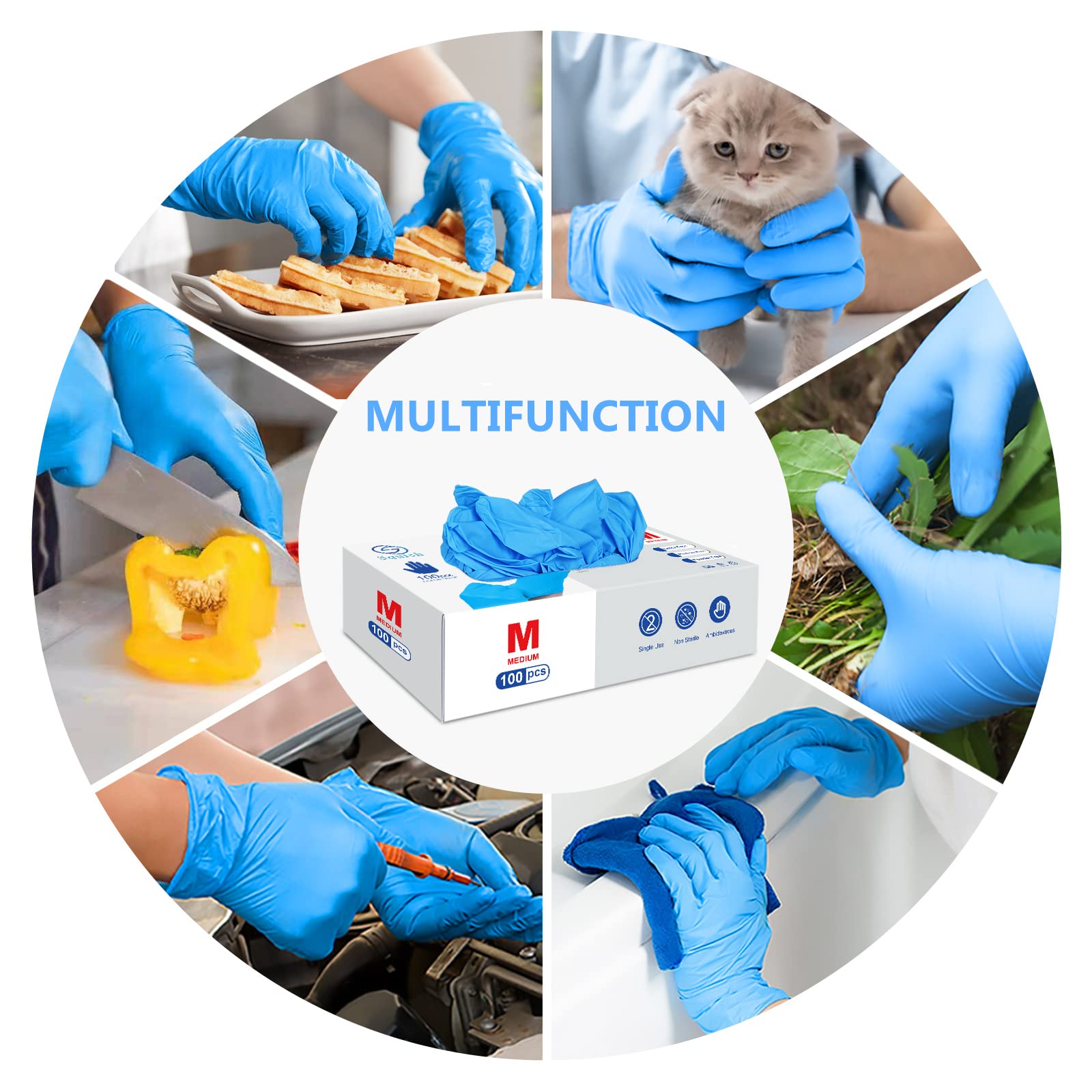 squish Disposable Gloves, Blue 4 mil Vinyl Synmax Blend Exam Gloves Non Sterile, Powder Free, Latex Free - Cleaning Supplies, Kitchen and Food