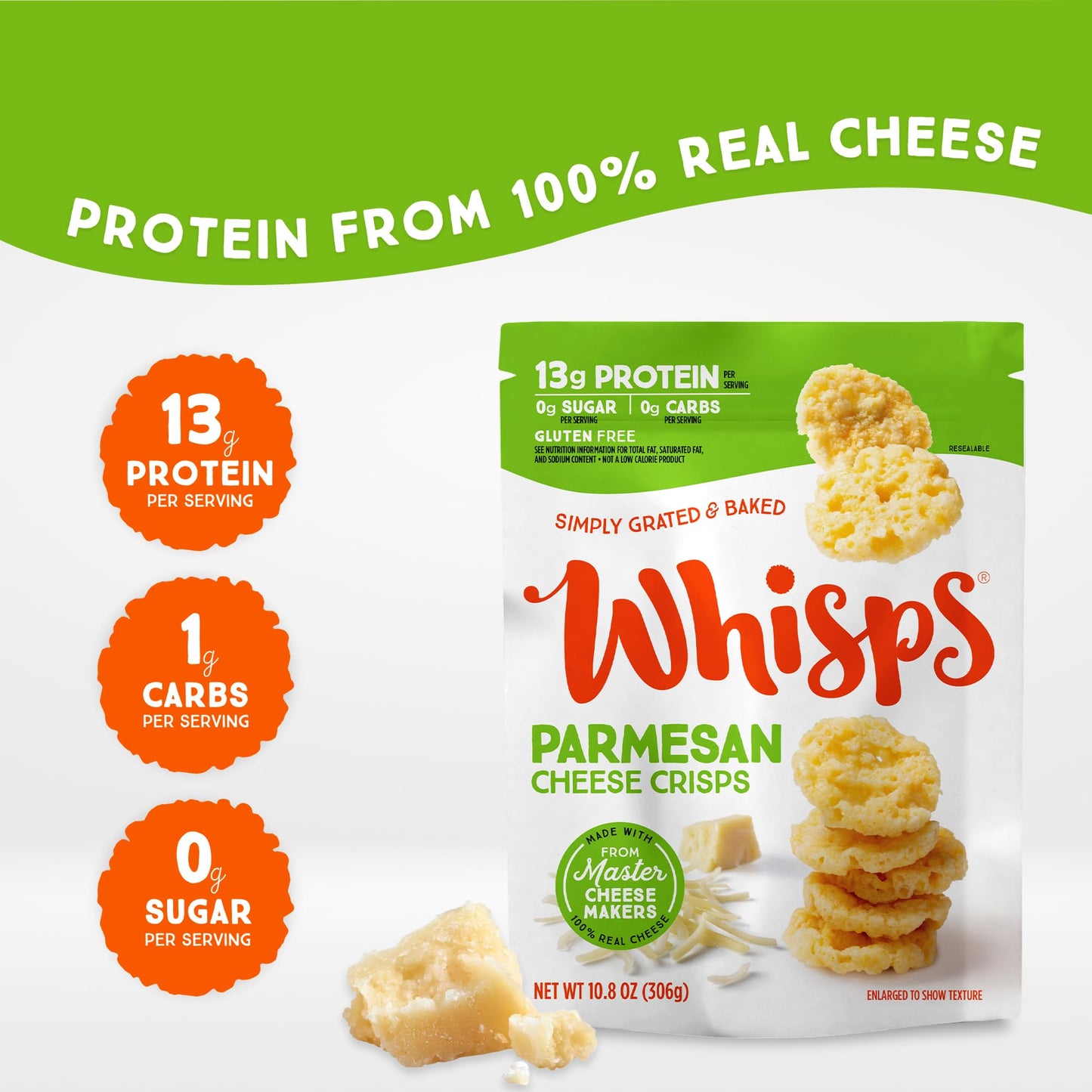 Whisps Cheese Crisps Parmesan Cheese | Protein Chips | Healthy Snacks | Protein Snacks, Gluten Free, High Protein, Low Carb Keto Food (10.8 Oz, 2