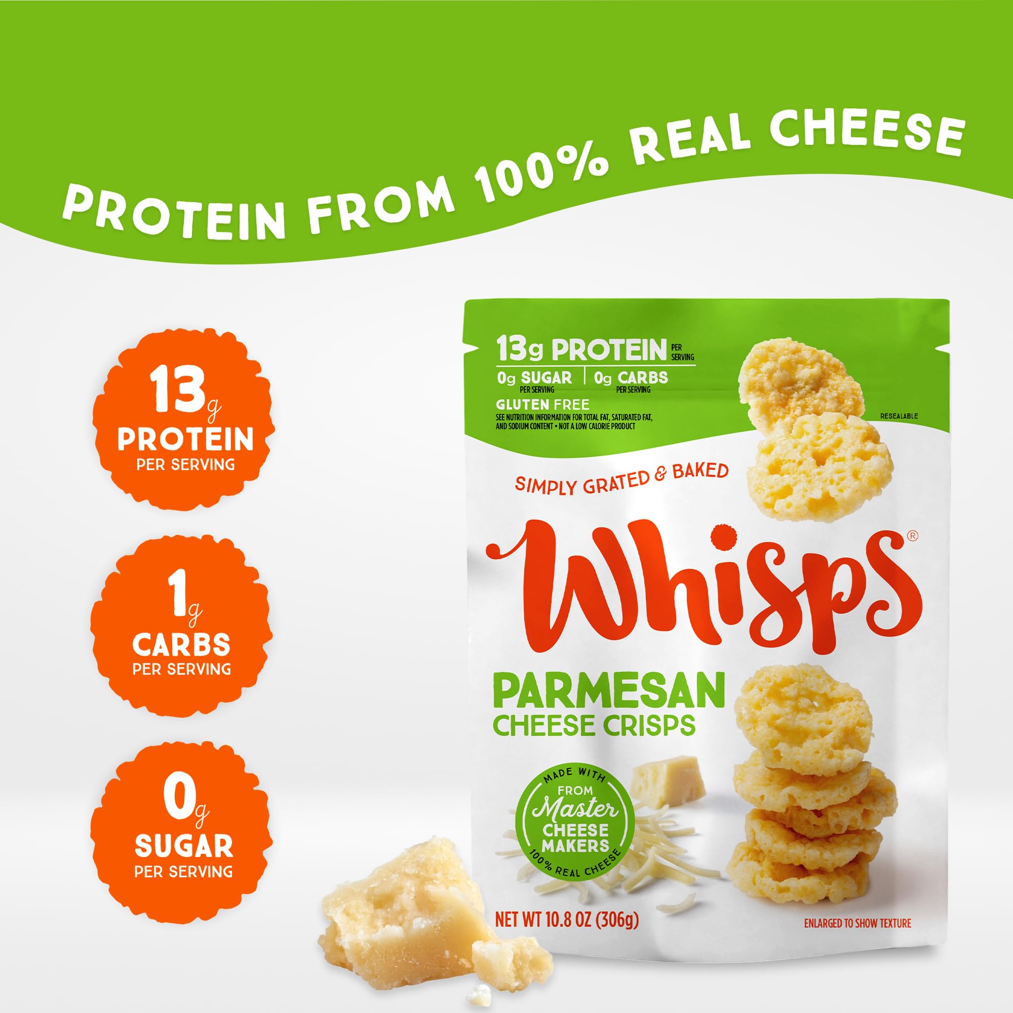 Whisps Cheese Crisps Parmesan Cheese | Protein Chips | Healthy Snacks | Protein Snacks, Gluten Free, High Protein, Low Carb Keto Food (10.8 Oz, 2