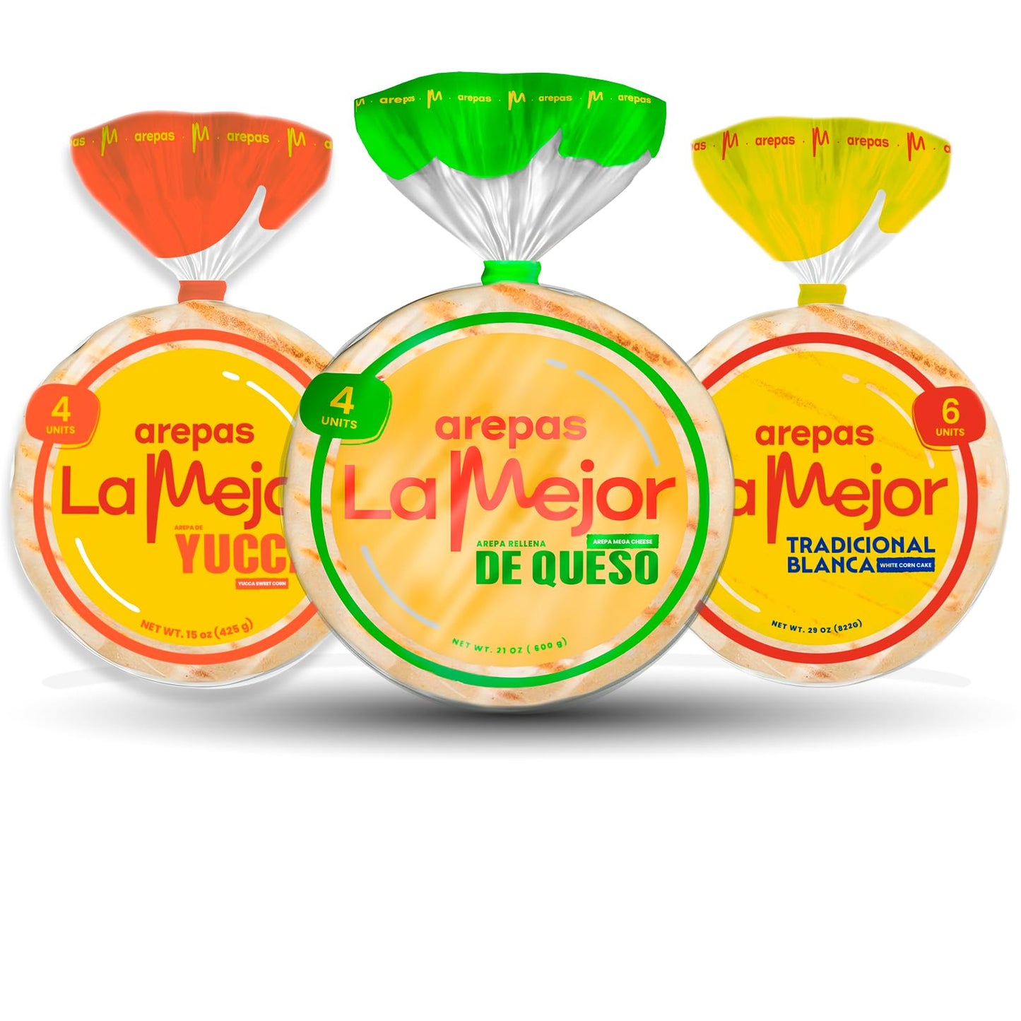 LA MEJOR Variety Pack with Stuffed Cheese, Yucca & Traditional White Arepas (3 Pack) | Authentic Colombian Latin Food Combo | Gluten-Free, Artisanal