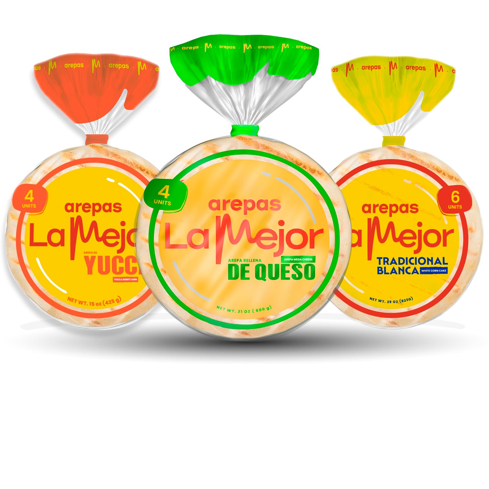 LA MEJOR Variety Pack with Stuffed Cheese, Yucca & Traditional White Arepas (3 Pack) | Authentic Colombian Latin Food Combo | Gluten-Free, Artisanal