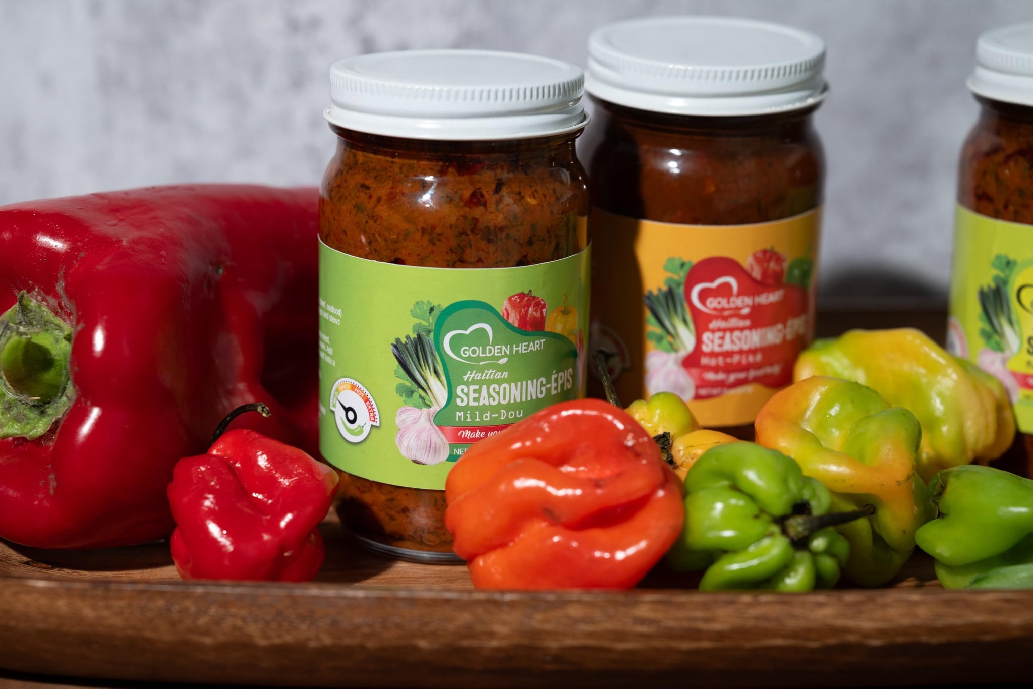 Golden Heart Haitian Epis Trio - Authentic All-Natural Caribbean Seasoning Paste Combo (Mild, Medium & Spicy) - Versatile Marinade & Flavor Base
