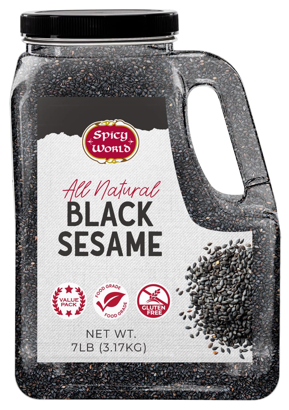 Black Sesame Seeds 7 LB Bulk Jar - All Natural, Pure, Non-GMO, Freshly Packed Sesame Seeds, Unhulled & Gluten Free by Spicy World