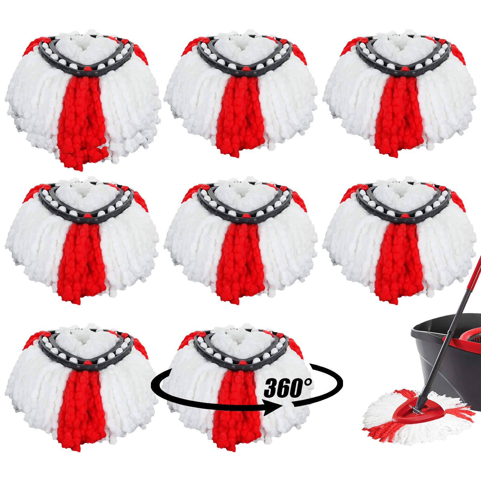 AKOLAFE 8 Pack Spin Mop Replacement Heads, 100% Microfiber Easywring Mop Refill, Mop Replacement Heads Spin Mop Compossible with 1 Tank Bucket System