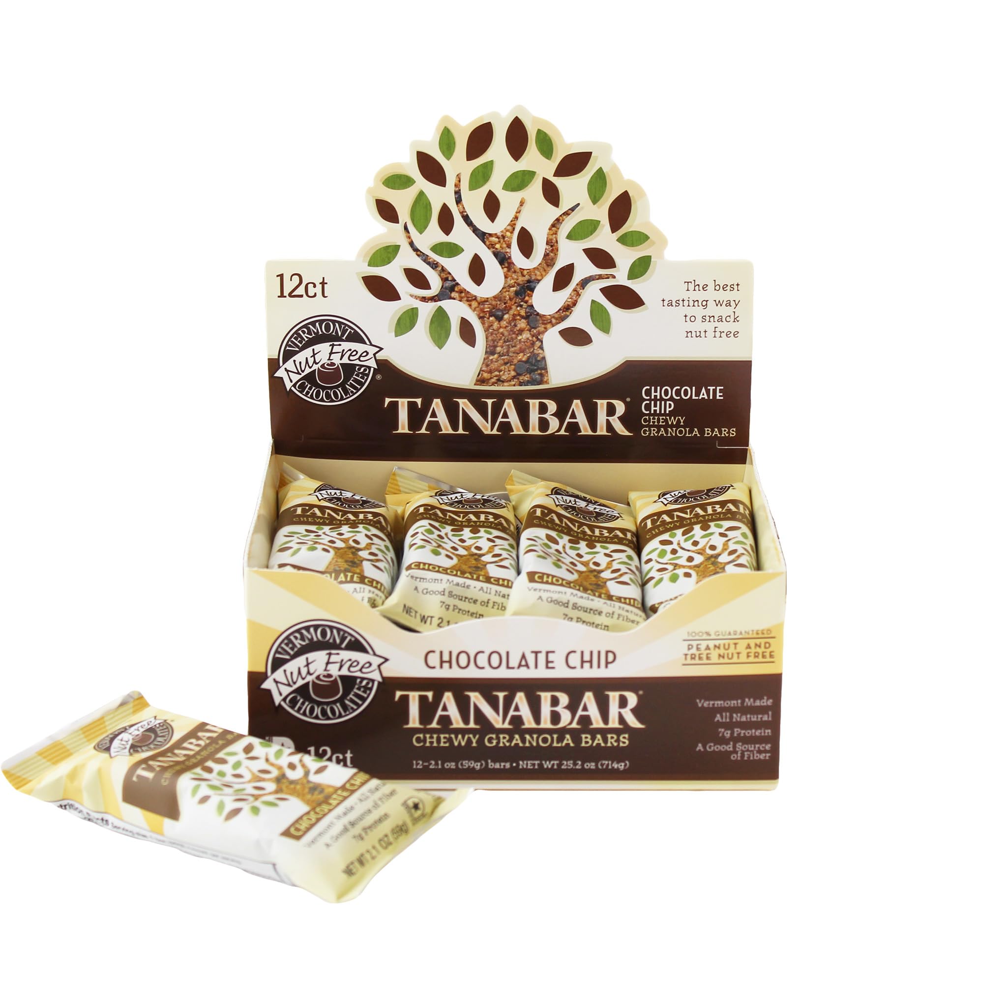 Vermont Nut Free Chocolates Chewy Granola TANABAR (Chocolate Chip) 2.1 Ounce Bars, 12 Count, Nut-free, Egg-free, Kosher