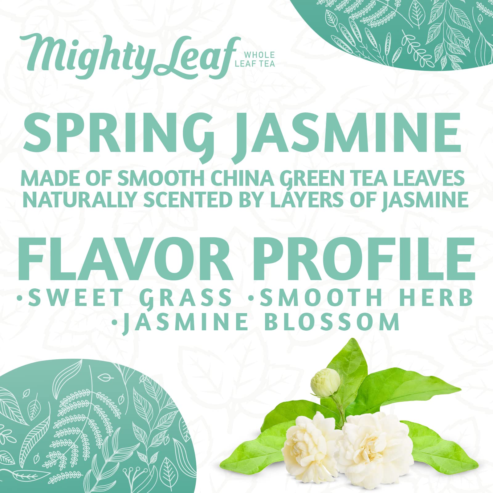 Mighty Leaf Organic Spring Jasmine Green Tea - 1 lb Bulk Loose Leaf Bag - Lightly Caffeinated Premium Whole Leaf Green Tea Naturally Scented