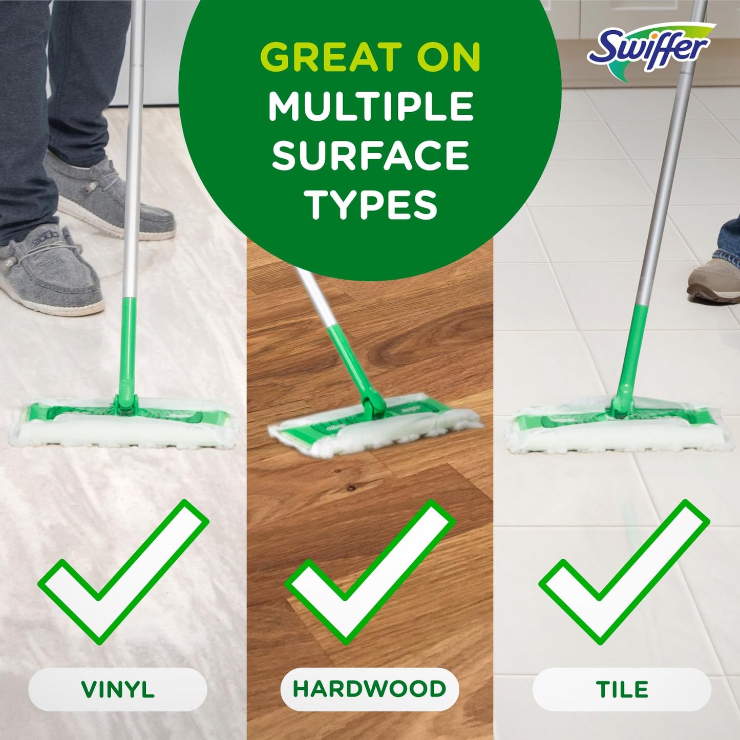 Swiffer Sweeper 2-in-1 Mops for Floor Cleaning, Dry and Wet Multi Surface Floor Cleaner, Sweeping and Mopping Starter Kit, Includes 1 Mop + 19