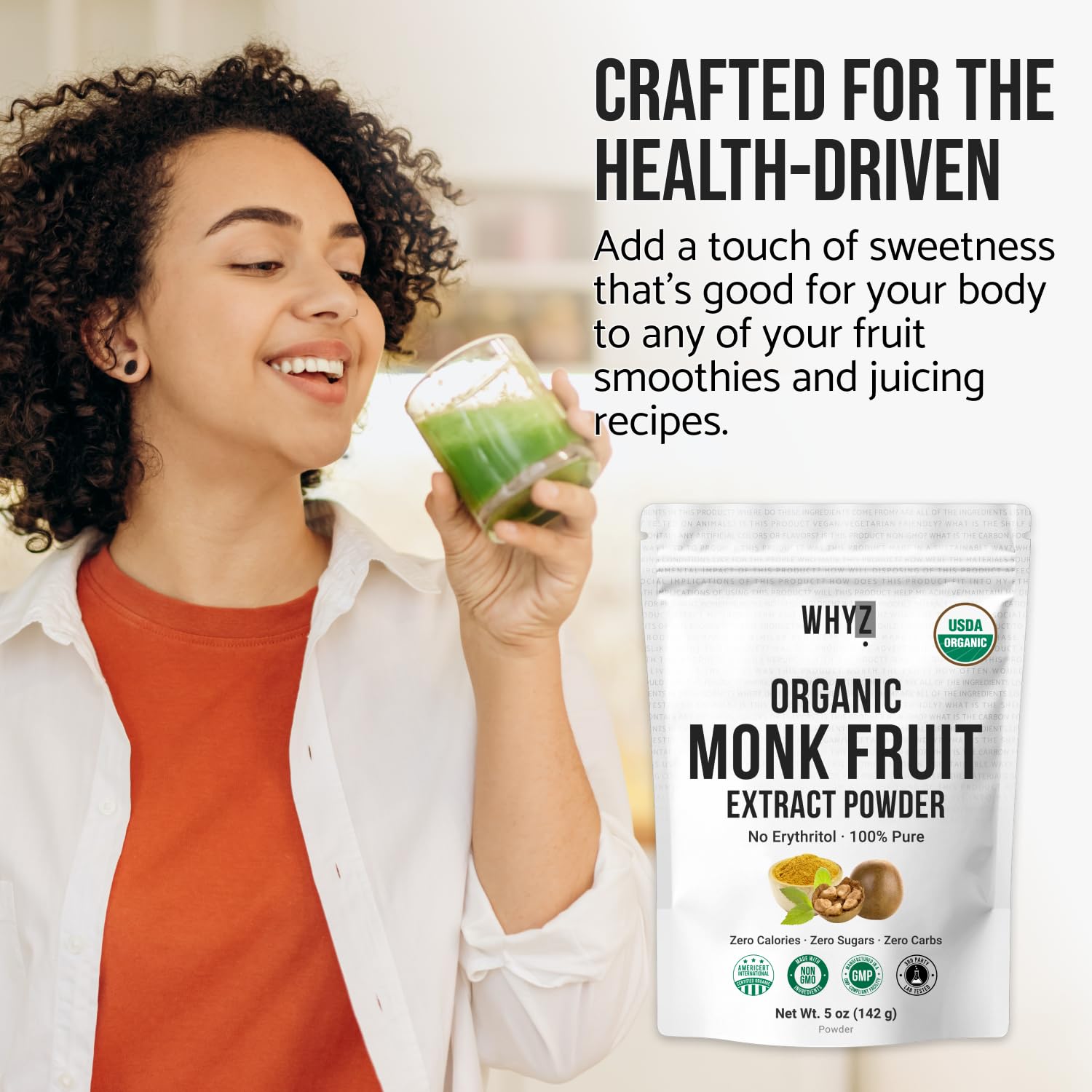 Organic Monk Fruit Extract, 5 oz, Pure Monk Fruit Sweetener Organic No Erythritol and Zero Calorie, Sugar Substitute, Powdered Monkfruit Sweetener