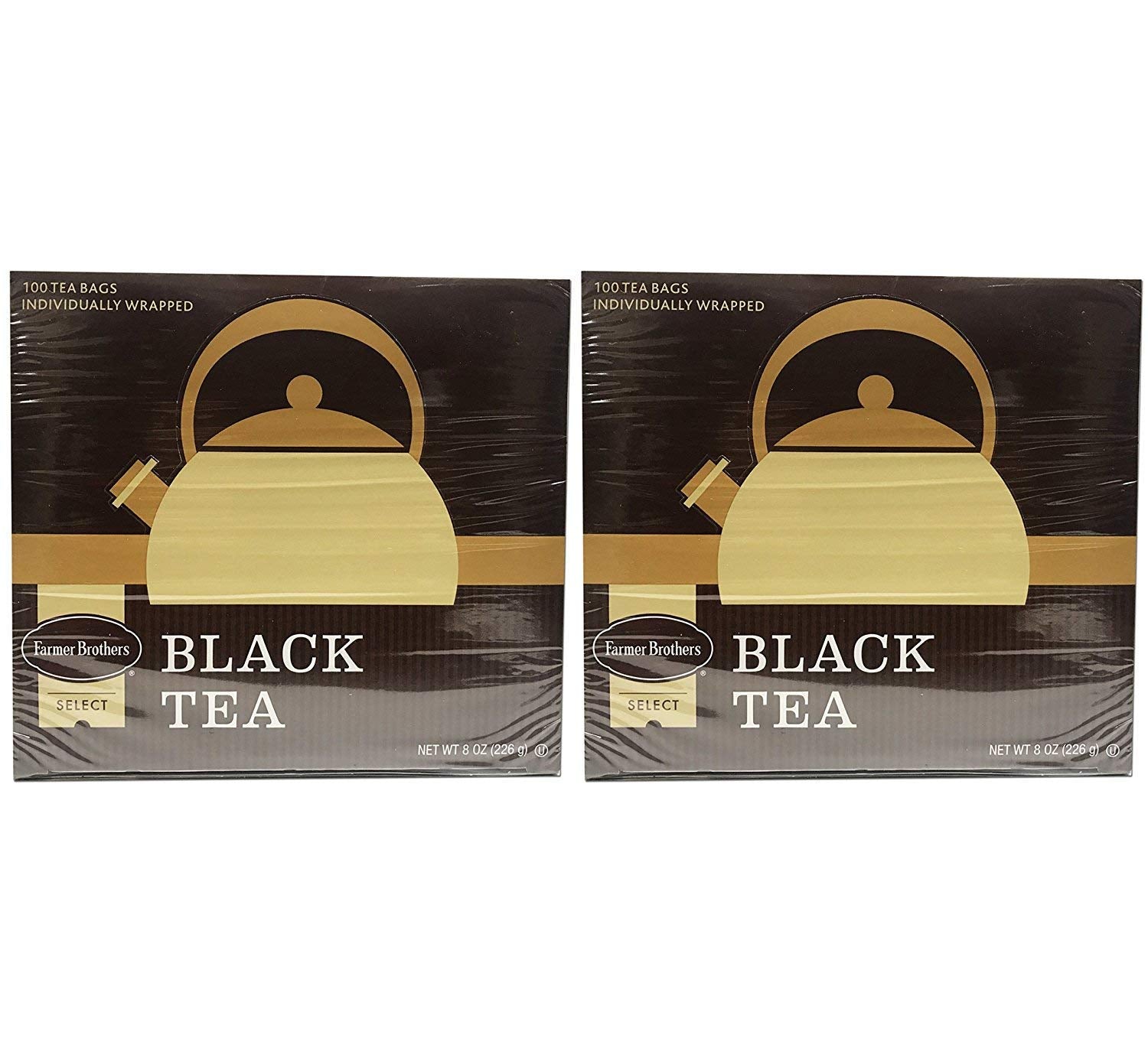 Farmer Brothers Tea Bags, Tea - Black Tea, 2 box 100 count ea box 200 ct total Hot Brew individually wraped