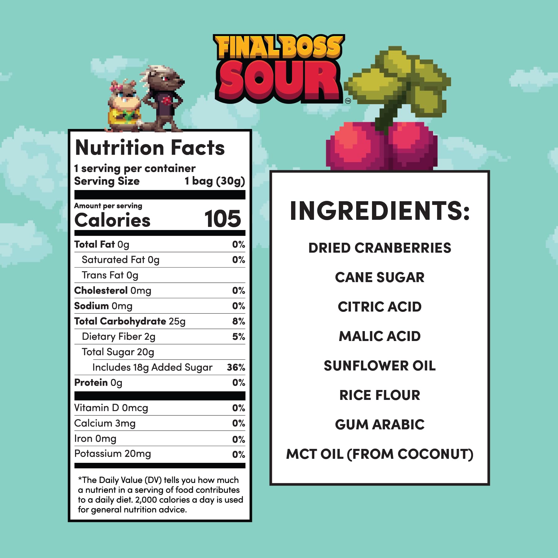 Final Boss Sour Candy | Level 2, Cranberries, 10 Pack - Made with Real Dried Fruit, No Artificial Colors, No Artificial Fruit Flavors, Low Calorie