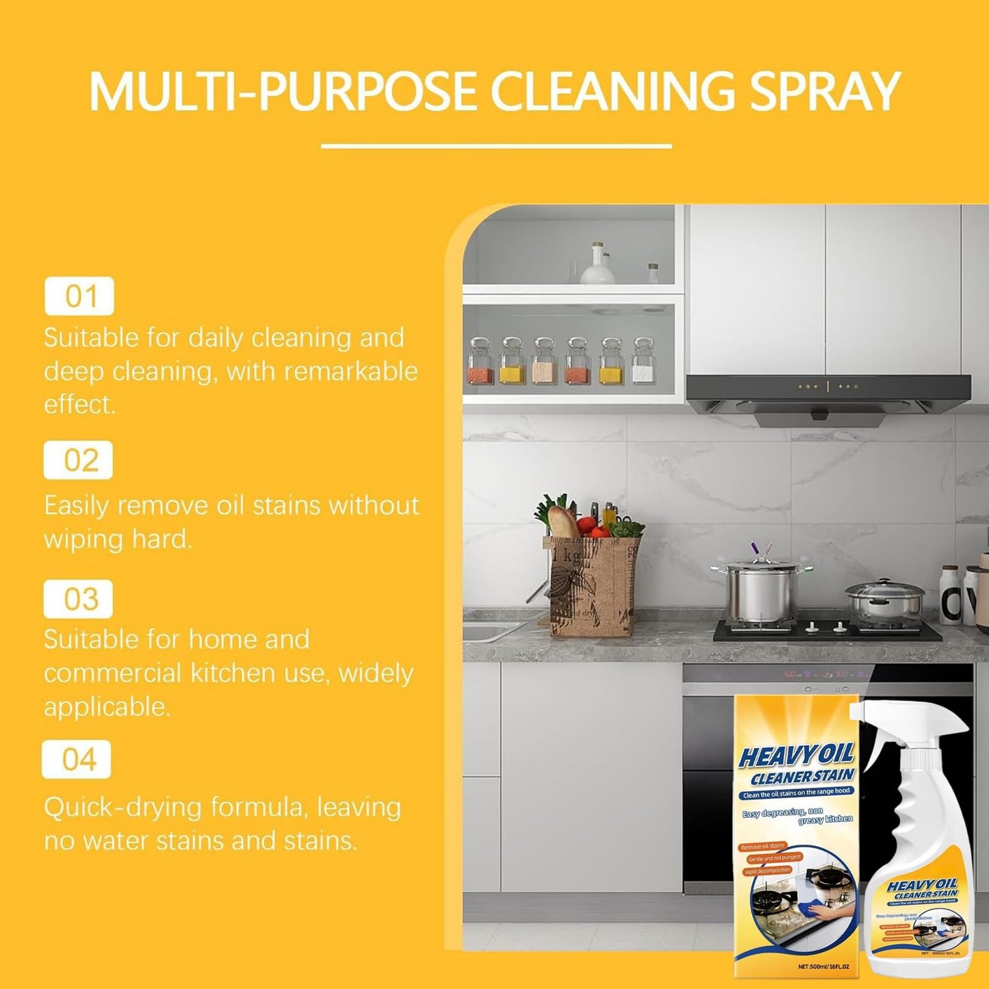 RNAISIKIY Multi-Purpose Heavy Grime Duty Cleaner, 2026 New Heavy Oil Cleaner Stain, 500ML/16.9FL Oz Heavy Oil Stain Cleaner Kitchen, Degreaser Spray