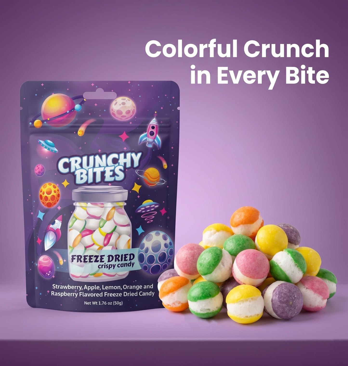 UNIQBITE 2 Pack Freeze Dried Candy, Fruit Flavored Crispy Candy Bites, 3.52 oz (100g)