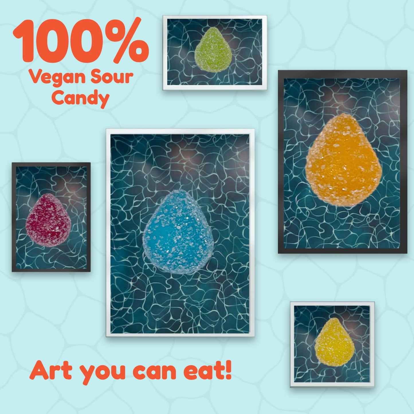Gummy Gallery Vegan Sour Gummies, Joel Mesler Edition, Soft Chewy Candy with Assorted Fruit Flavors, Non-GMO & No Preservatives, Collectible Art Box