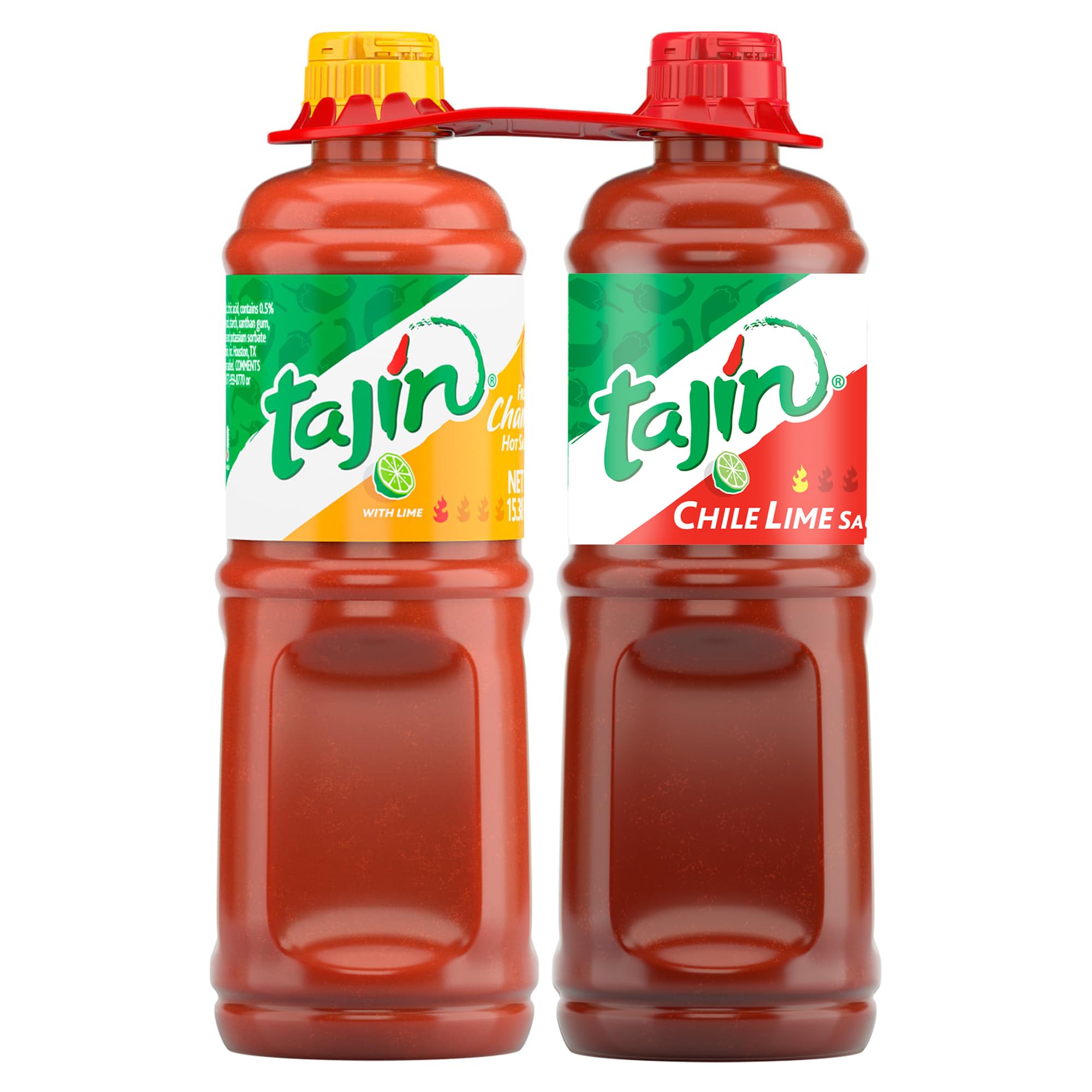 Tajin Fruity Chamoy Sauce, 15.38 oz, and Tajin Chile Lime Sauce, 15.38 oz, Mexican Sauces for Fruit, Vegetables, Snacks, Mangonadas, and Drinks, (Pack