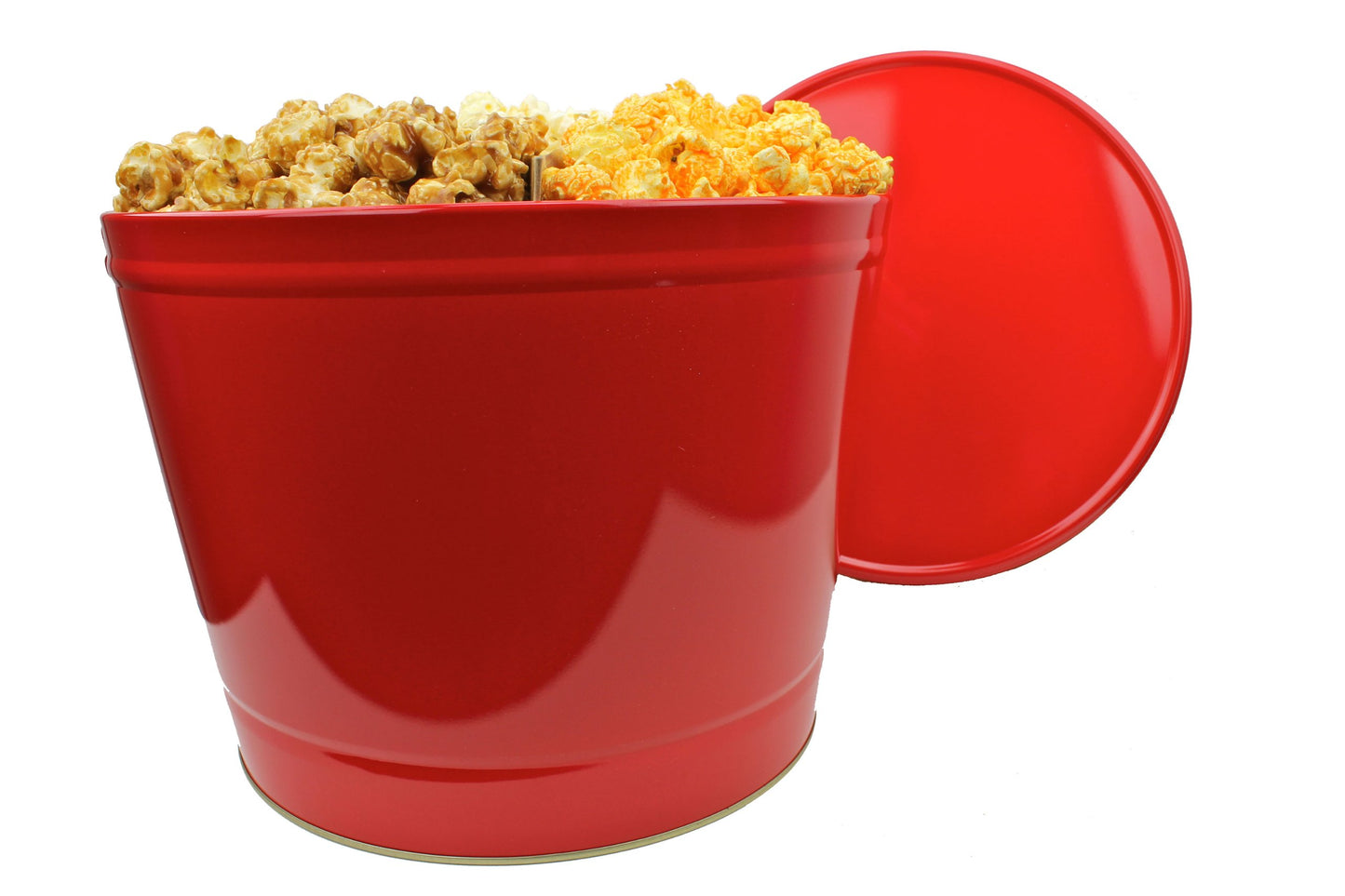 Signature Popcorn - 2-Gallon Solid Red Holiday Reusable Metal Tin - Butter, Caramel & Cheddar Cheese