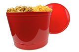 Signature Popcorn - 2-Gallon Solid Red Holiday Reusable Metal Tin - Butter, Caramel & Cheddar Cheese