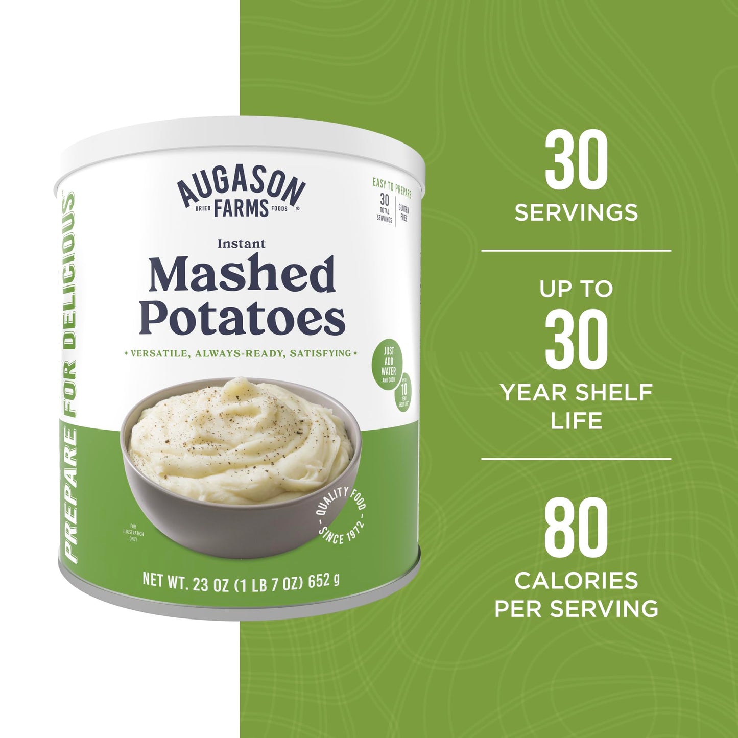 Instant Mashed Potatoes Emergency Food Supply, 30 Servings, 10 Year Shelf Life, Certified Gluten Free Mashed Potatoes, Flavored with Butter and Salt