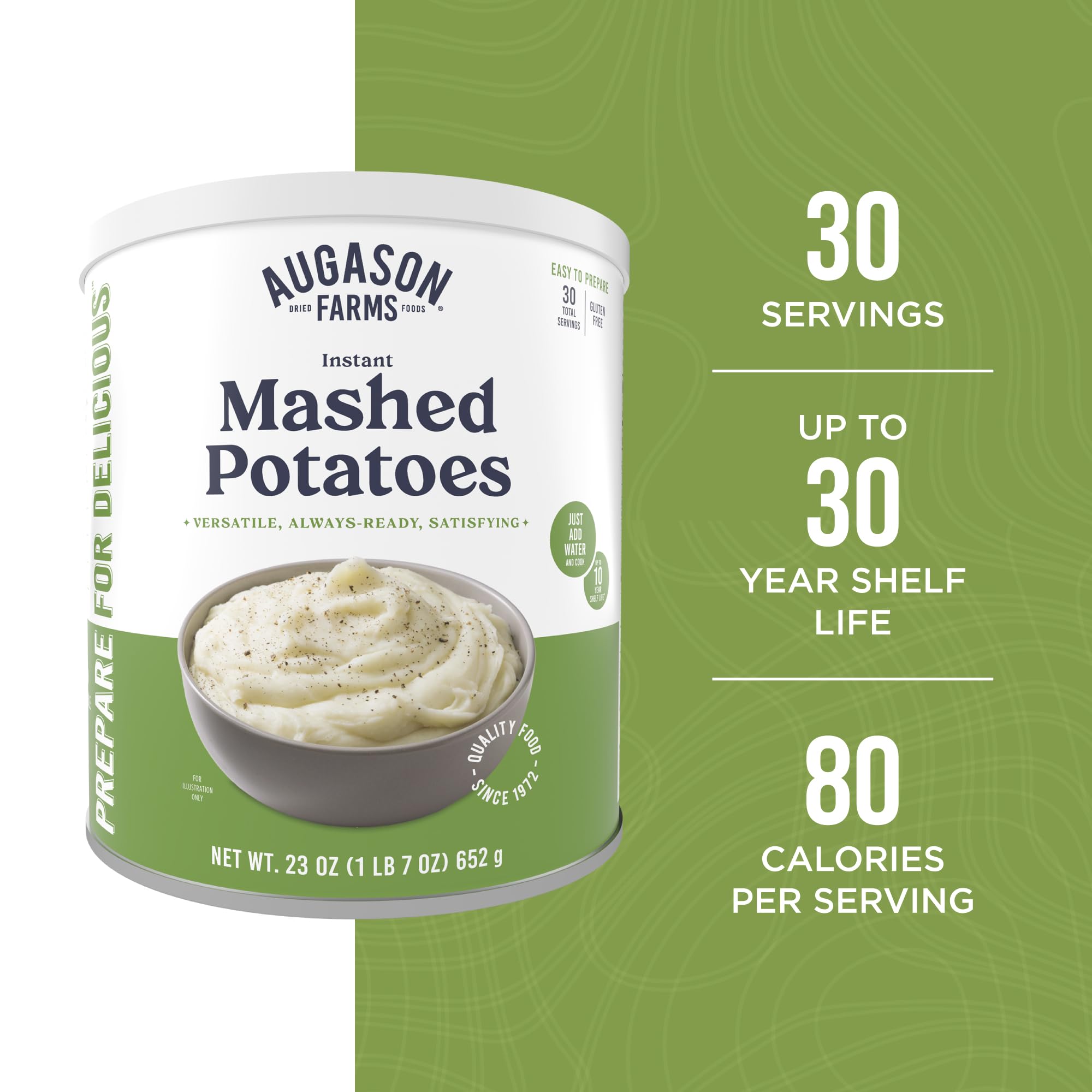 Instant Mashed Potatoes Emergency Food Supply, 30 Servings, 10 Year Shelf Life, Certified Gluten Free Mashed Potatoes, Flavored with Butter and Salt
