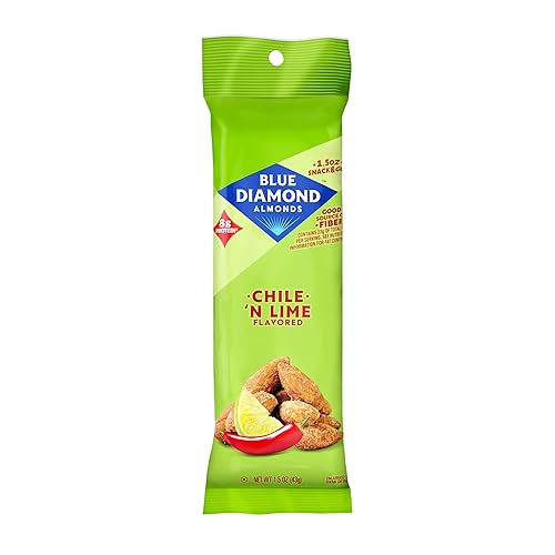 Blue Diamond Almonds, Single Serving Chile N Lime Tangy Flavored Snack Nuts, Non-GMO, Kosher, No Gluten Ingredients or Artificial Flavors, Bulk Pack