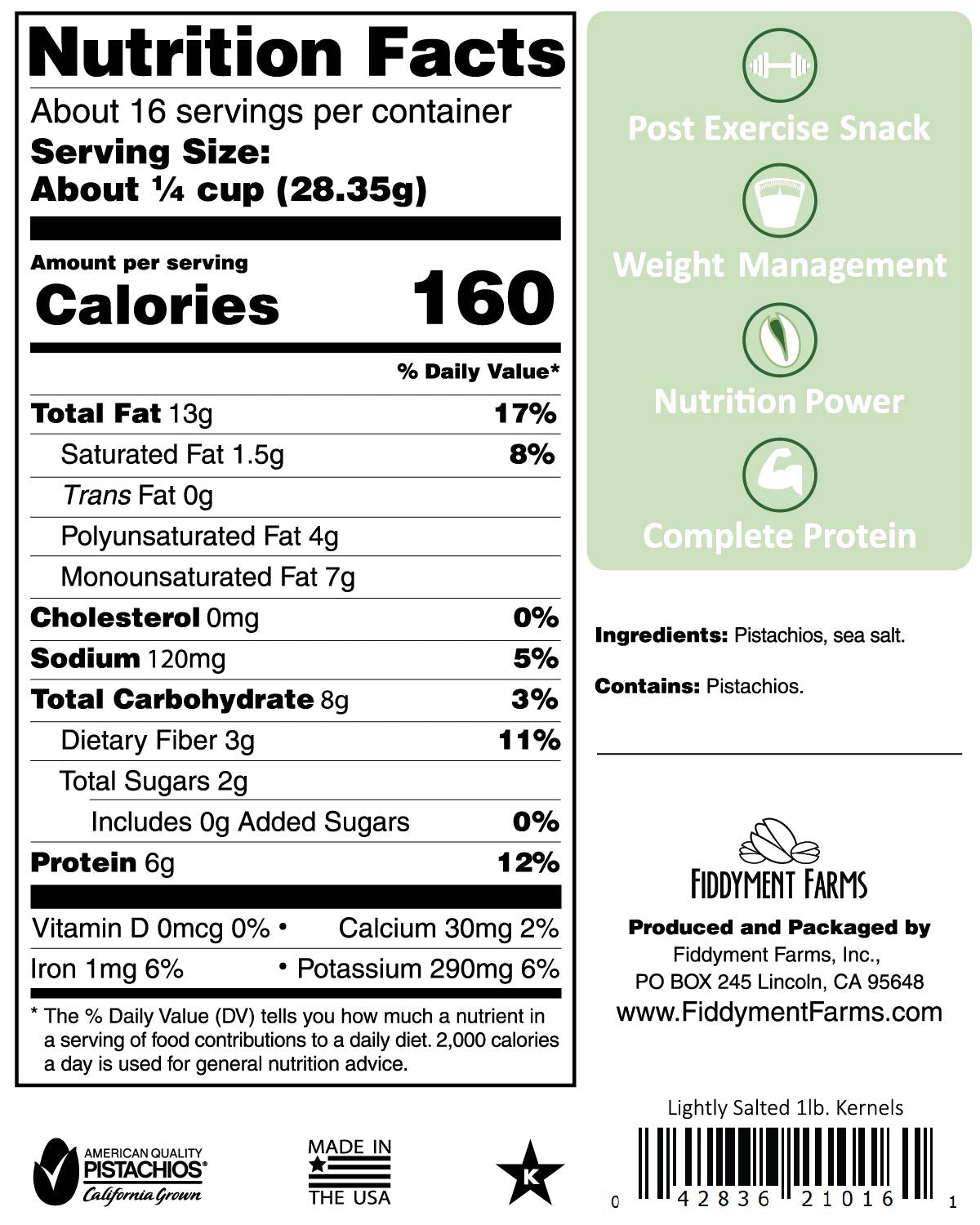 Fiddyment Farms 1 Lb Sea Salted Pistachio Kernels