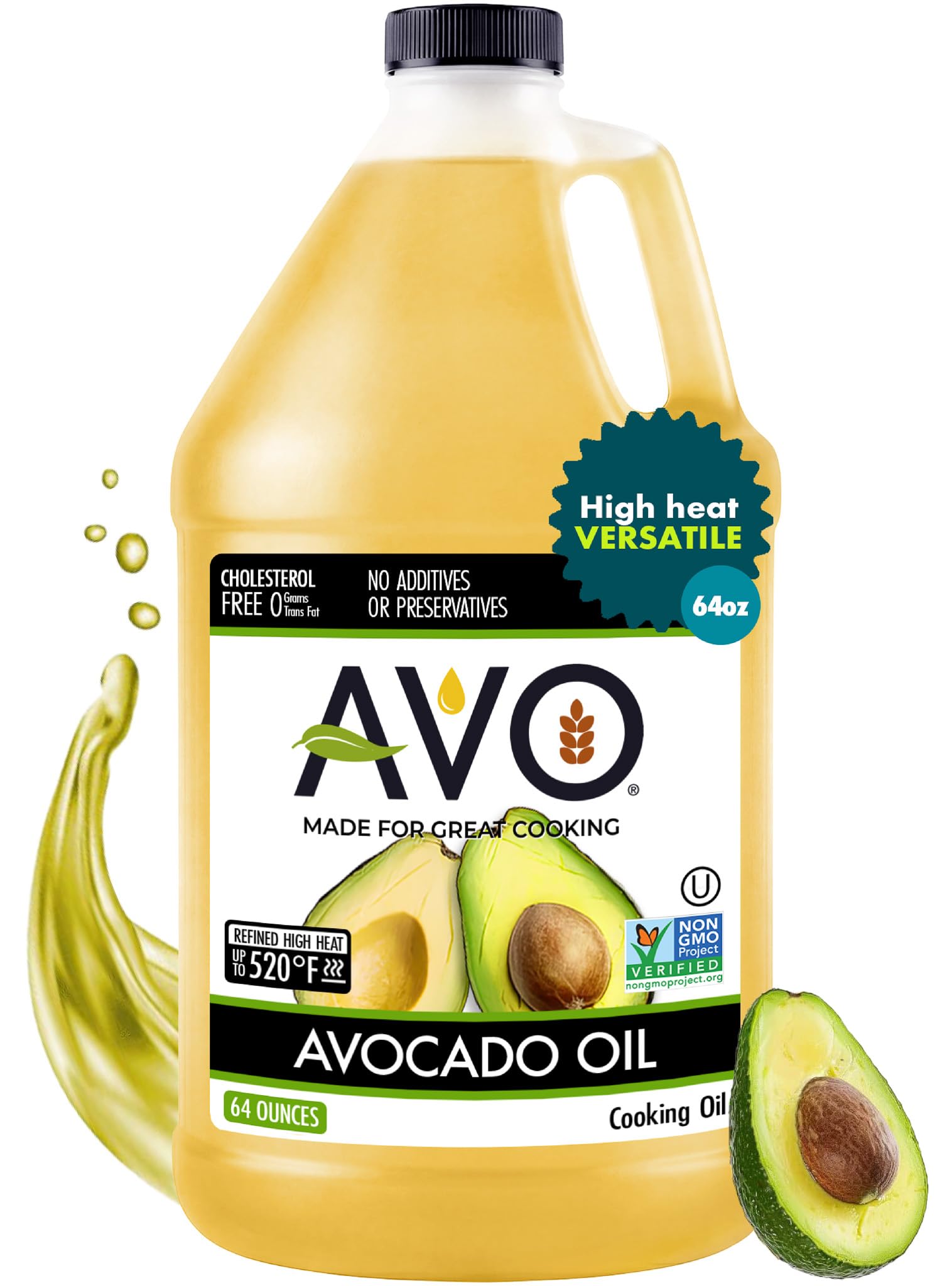 AVO Made for Great Cooking Non-GMO 100% Avocado Oil, Liquid, 64 Fl-oz, No Preservatives Added