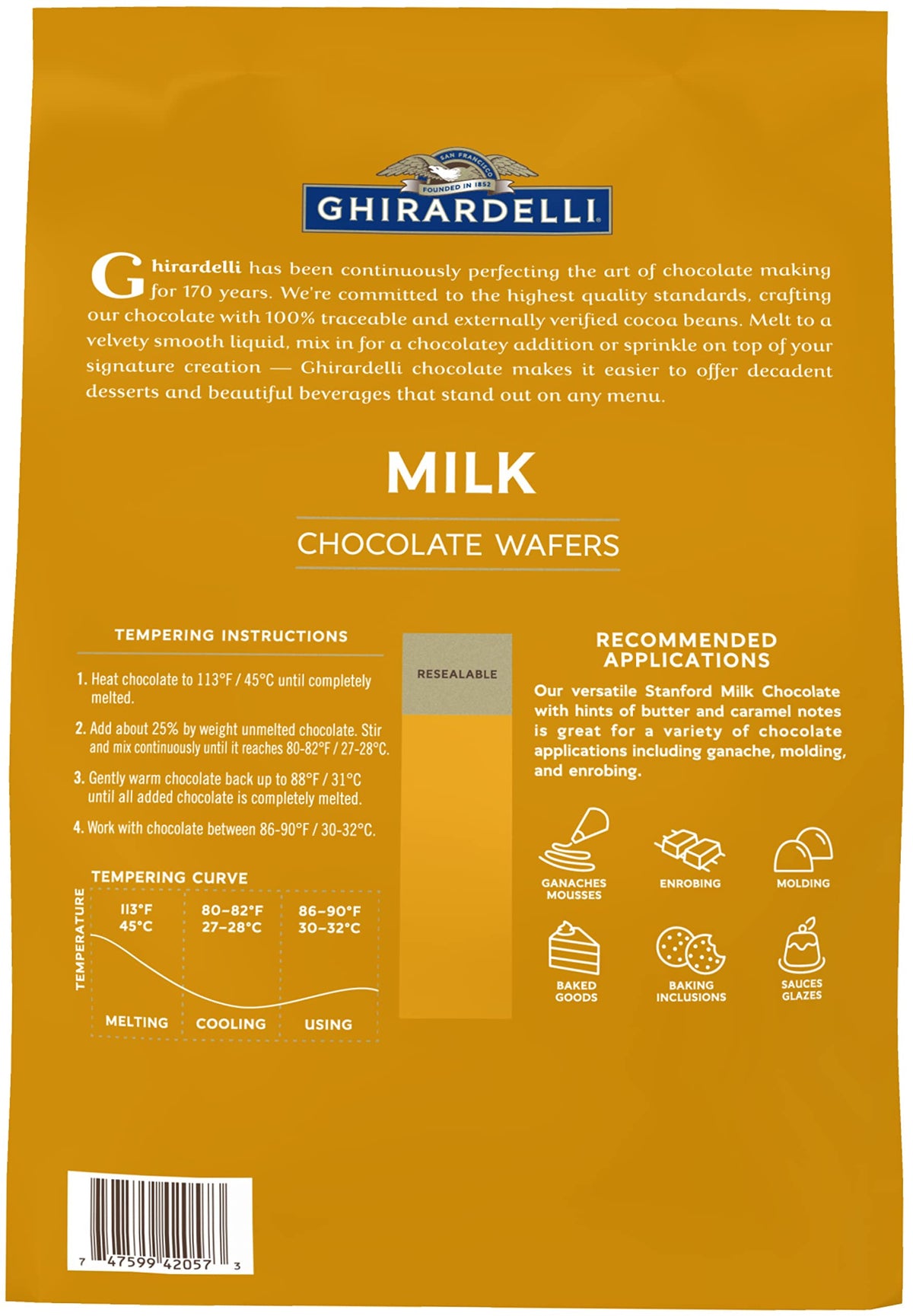 Ghirardelli Milk Chocolate Wafers, 5 lb Bag with Ghirardelli Barista Spoon