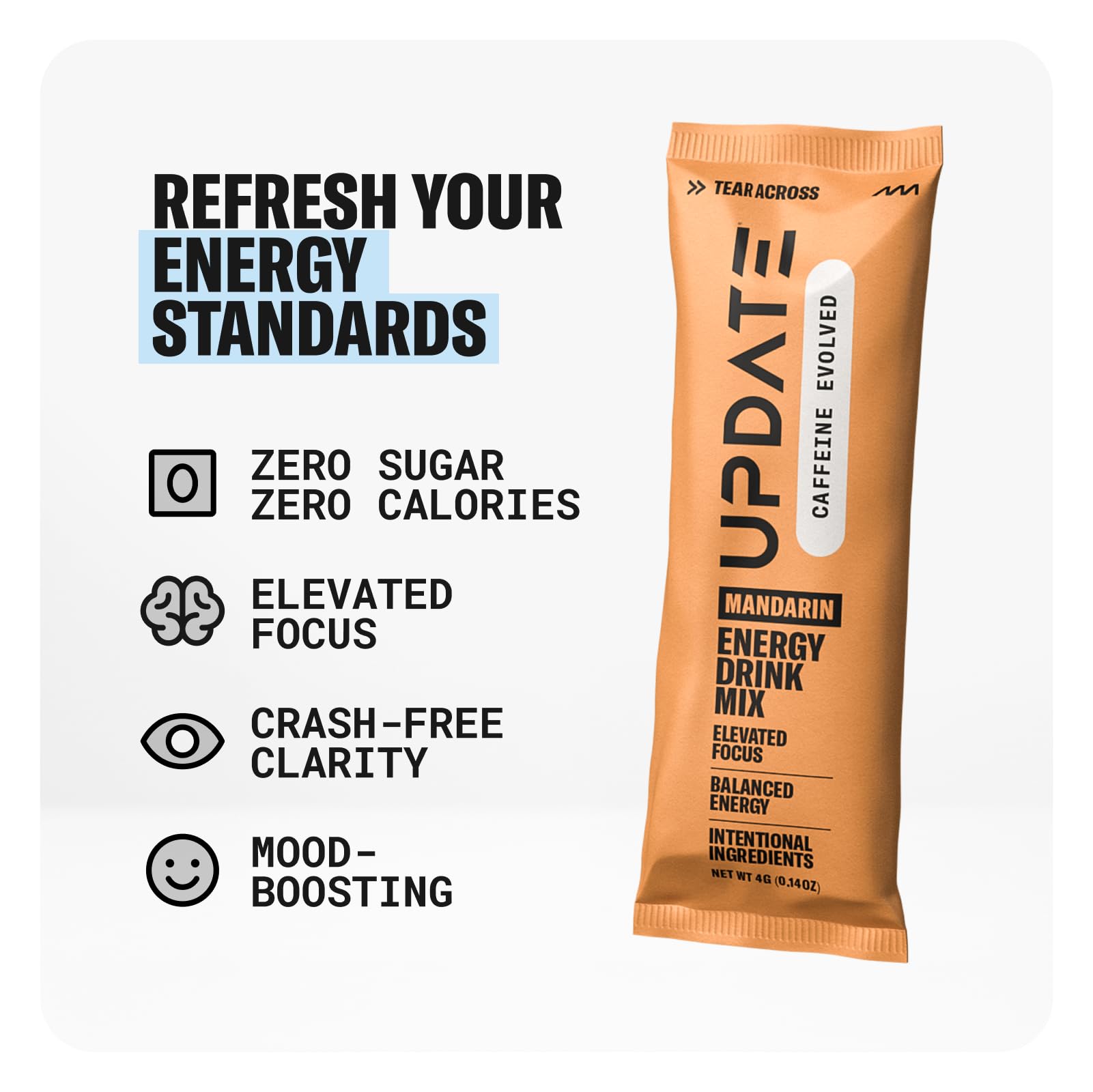 Drink Update Caffeine Free Energy Drink Powder Packets, Made with Paraxanthine, No Sugar, Jitter & Crash Free, Healthy, Natural, Improved Focus, No
