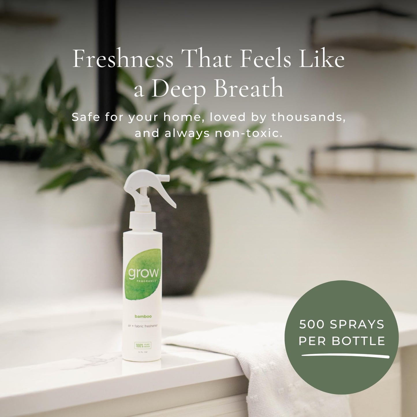 Grow Fragrance Scented Fabric and Room Air Freshener Spray - Certified Non-Toxic, 100% Plant-Based Essential Oils - 5 oz (Bamboo 2-Pack)